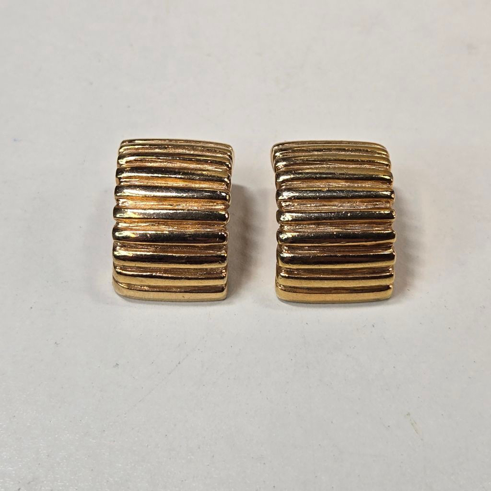Givenchy Clip-On Earrings Women's Gold Tone Ribbed Vintage Collectible Luxury